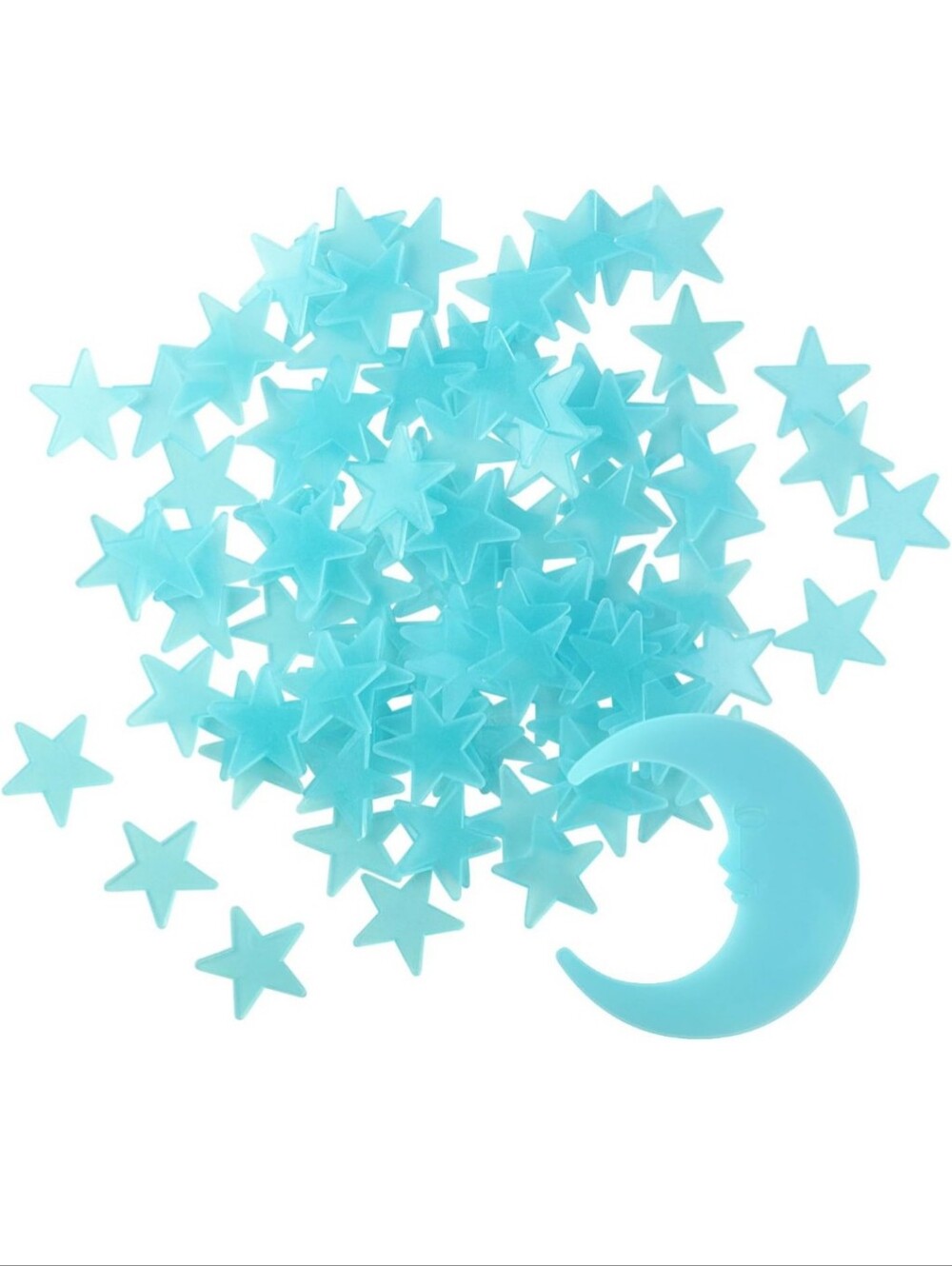 41 Pcs Glow-in-the-Dark Star and Moon Wall Stickers - Aqua Blue